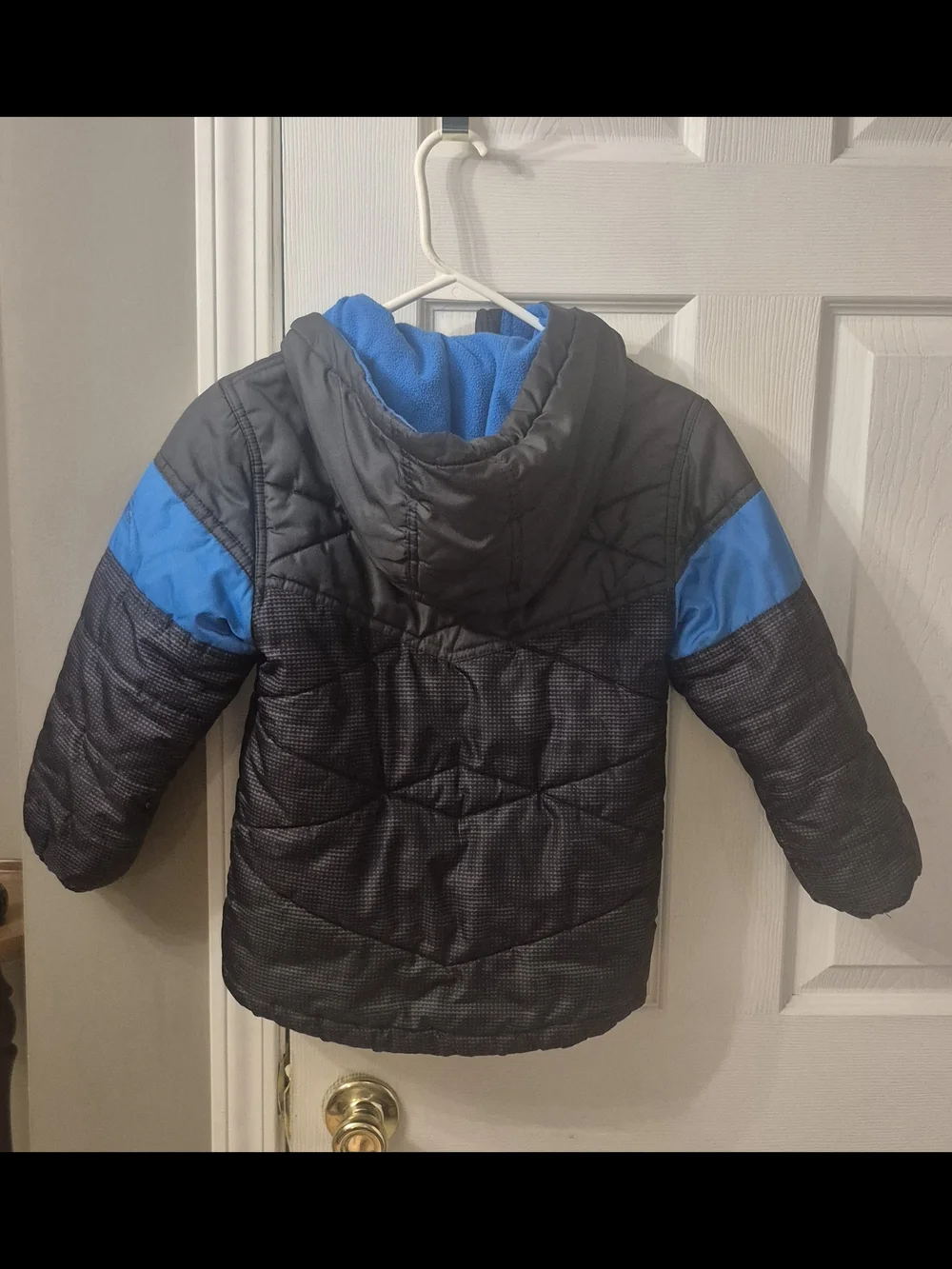 Boys Puffer Jacket Hooded Sz S (7) Fleece Lining Pacific Trail Black & Blue